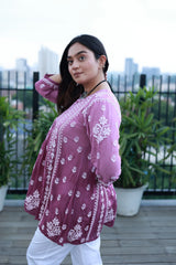 Ezzah Wine Ombre Muslin Short Top