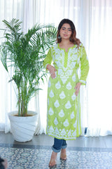 Husn Green Satin Kurti