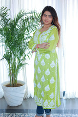 Husn Green Satin Kurti