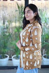 Zohra Sepia Brown Satin Shirt Shrug