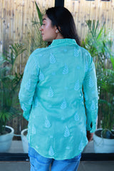 Zohra Sea Green Satin Shirt Shrug