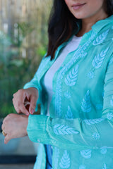 Zohra Sea Green Satin Shirt Shrug