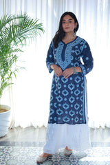 Guzaarish Navy Blue Muslin Jaal Kurti