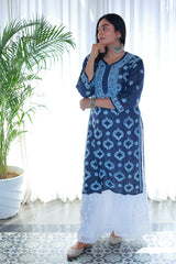 Guzaarish Navy Blue Muslin Jaal Kurti