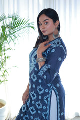 Guzaarish Navy Blue Muslin Jaal Kurti