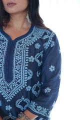 Guzaarish Navy Blue Muslin Jaal Kurti