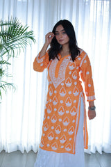 Guzaarish Orange Muslin Jaal Kurti