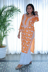 Guzaarish Orange Muslin Jaal Kurti