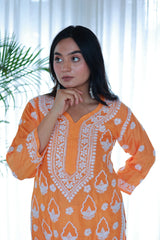 Guzaarish Orange Muslin Jaal Kurti