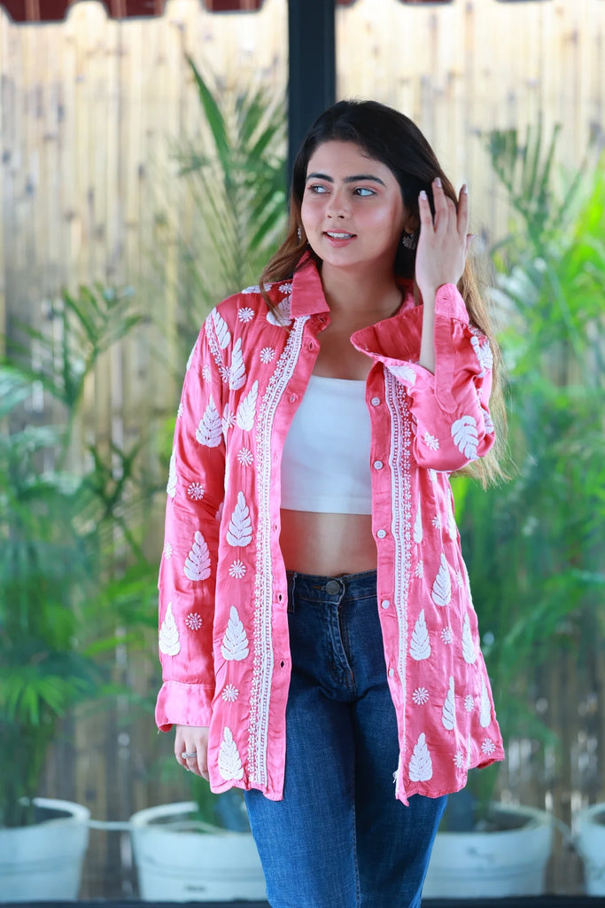 Zohra Gajari Pink Satin Shirt Shrug – Naazni Lifestyle