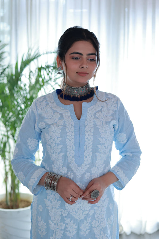 Sana Powder Blue Linen Slub Cotton