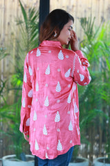 Zohra Gajari Pink Satin Shirt Shrug