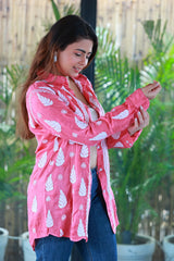 Zohra Gajari Pink Satin Shirt Shrug