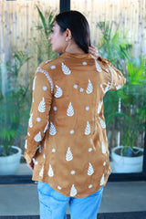 Zohra Sepia Brown Satin Shirt Shrug