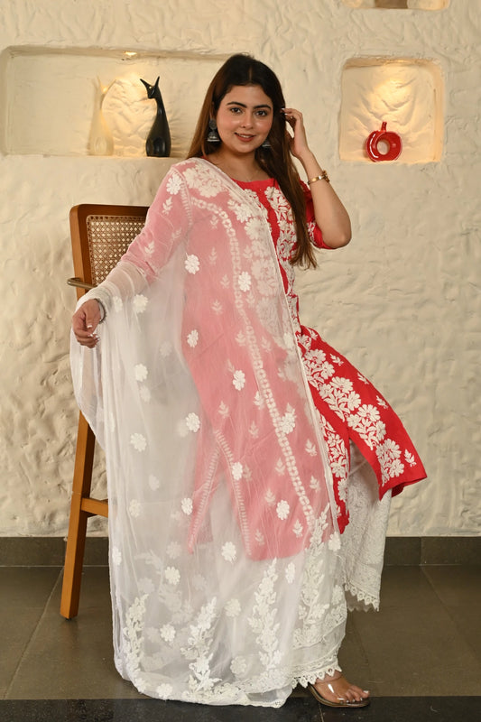 Chiffon Embroideried White Dupatta