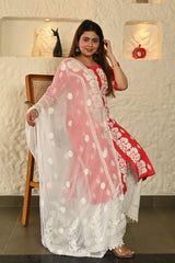 Chiffon Embroideried White Dupatta
