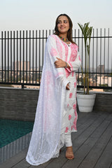 Chiffon Embroideried White Dupatta