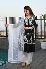Chiffon Embroideried White Dupatta