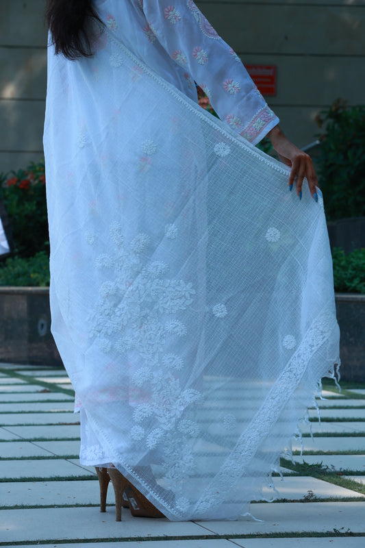 White Kota Dupatta