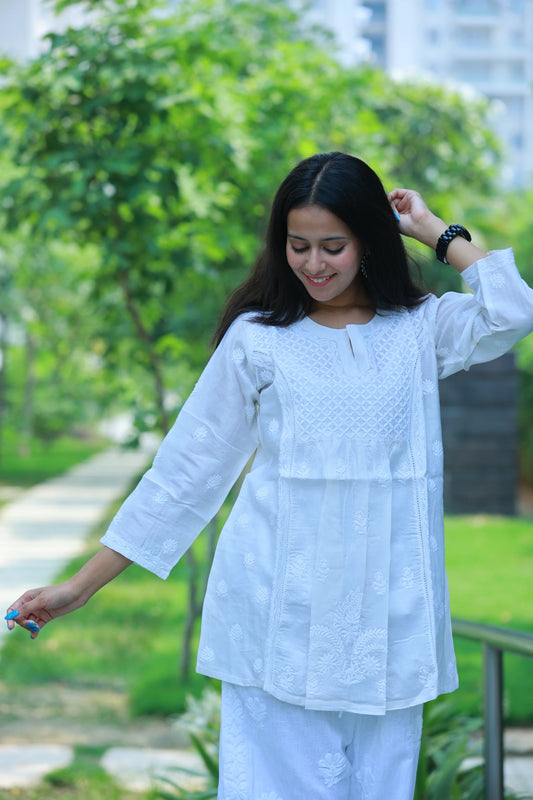 Off White Chanderi Short Top