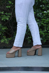 Knee Embroidery Cotton Pants With Pockets B1