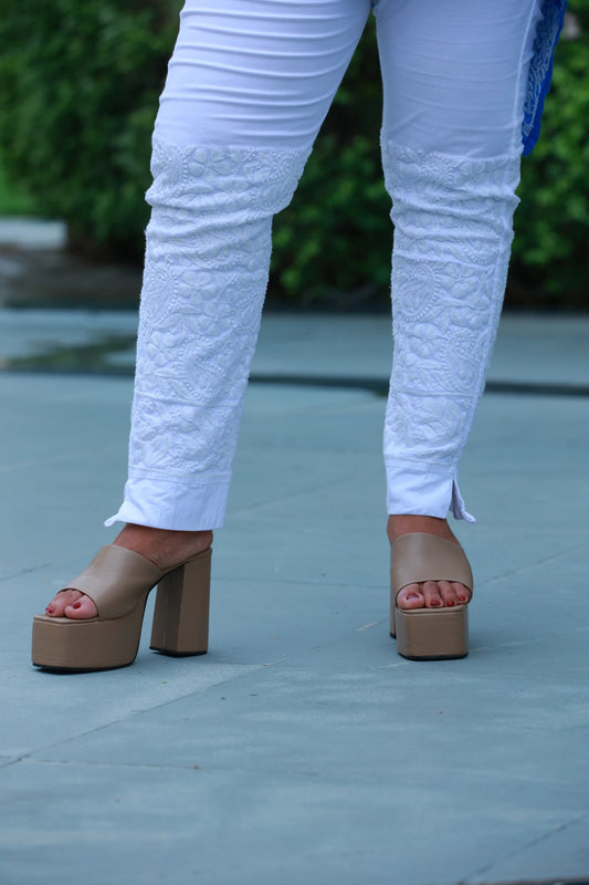 Knee Embroidery Cotton Pants With Pockets B2