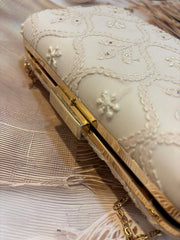 Elegant Hand Embroidered Fawn Chikankari Floral Clutch